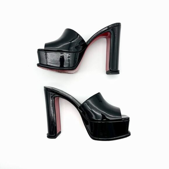 CHRISTIAN LOUBOUTIN Amali Black Patent Leather Mules Size 40 Platform Heels - Picture 5 of 14